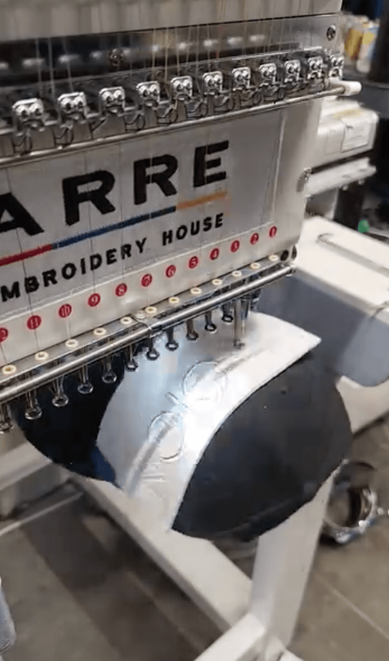 ARRE embroidery machine running a job